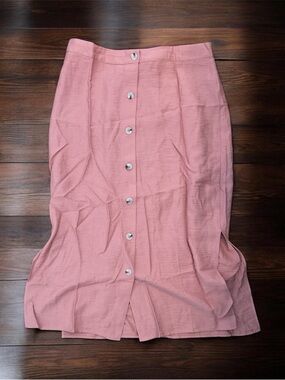 Hem & Thread Coral Button-Down Midi Skirt Earthy Granola Bohemian Large L NWT